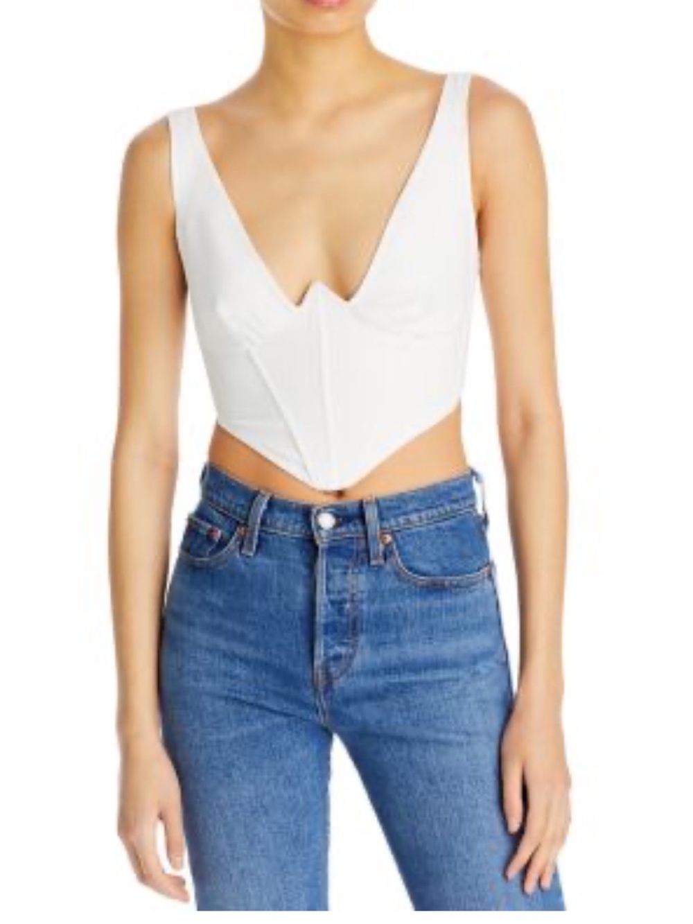 Bardot White V-Neck Corset Crop Top
